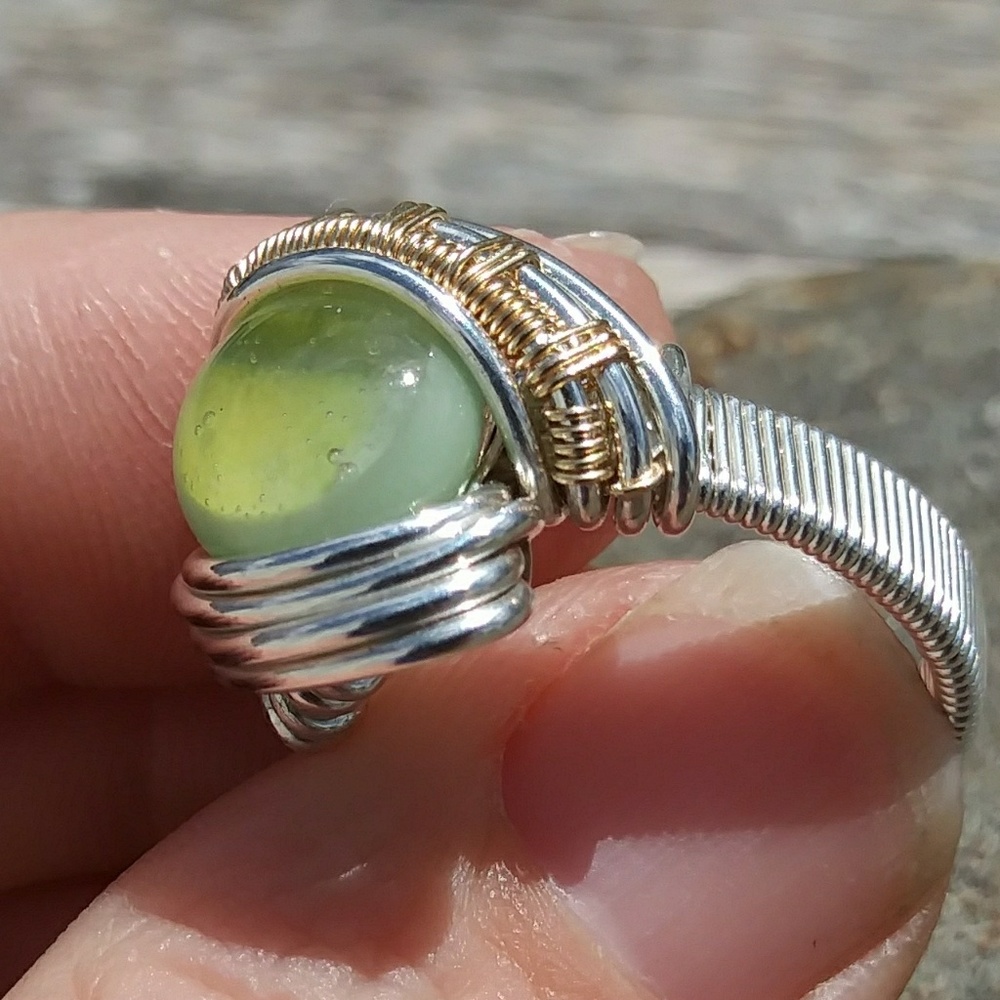 Sold!!!!!!!!Wire wrapped ring with glass cab